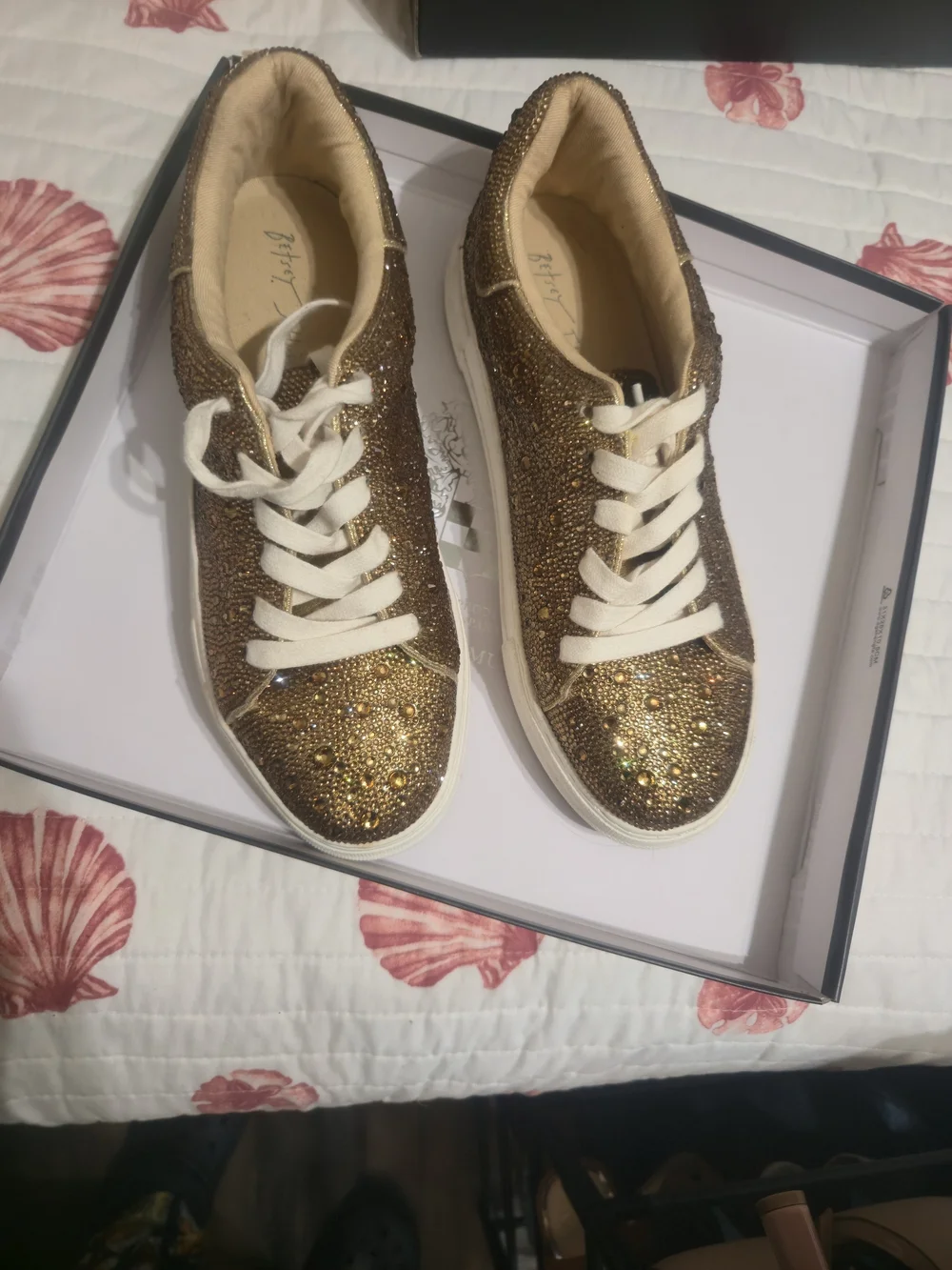 Betsey Johnson Gold Crystal Embellished Platform Sneakers